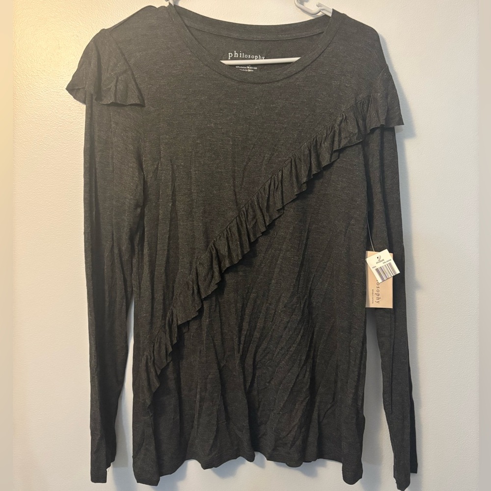 ☕️NWT Philosophy Charcoal Gray Ruffle Long-Sleeve Tee